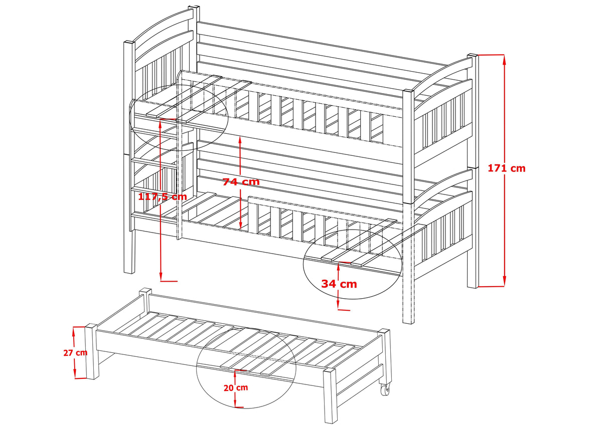 Single (3ft) Solid Pine Triple Sleeper Bunk Bed
