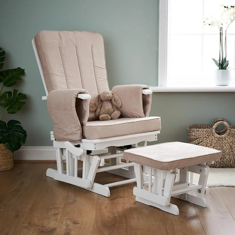 Gliding chair and ottoman set.