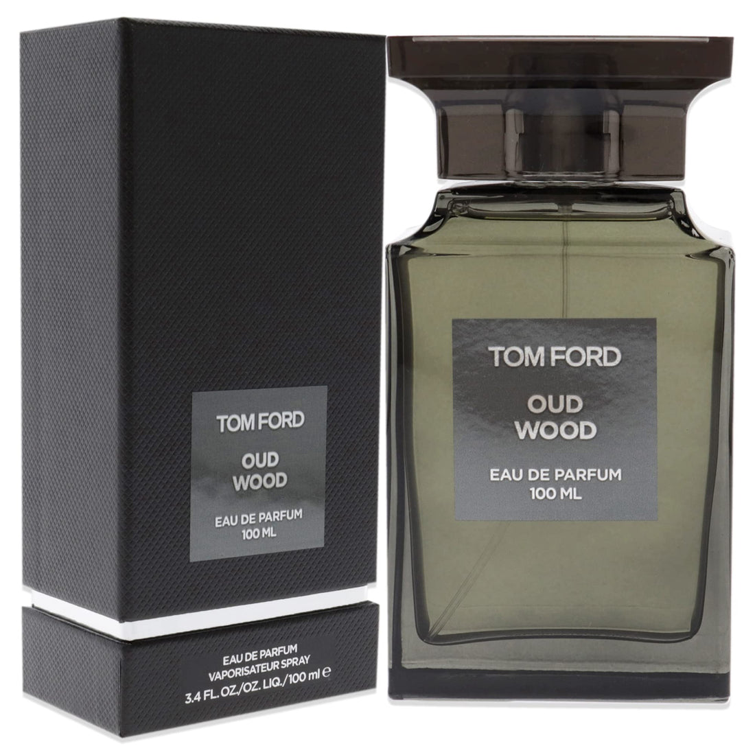Tom Ford Oud Wood eau de parfum bottle and packaging on a white background