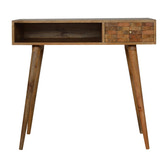 Tile Carved Open Slot Writing Desk | Oak Solid Mango Wood Hand-Carved