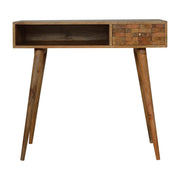 Tile Carved Open Slot Writing Desk | Oak Solid Mango Wood Hand-Carved