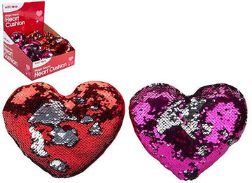 20cm Sequin Heart Cushion with Silver Mermaid Effect (Assorted Designs)