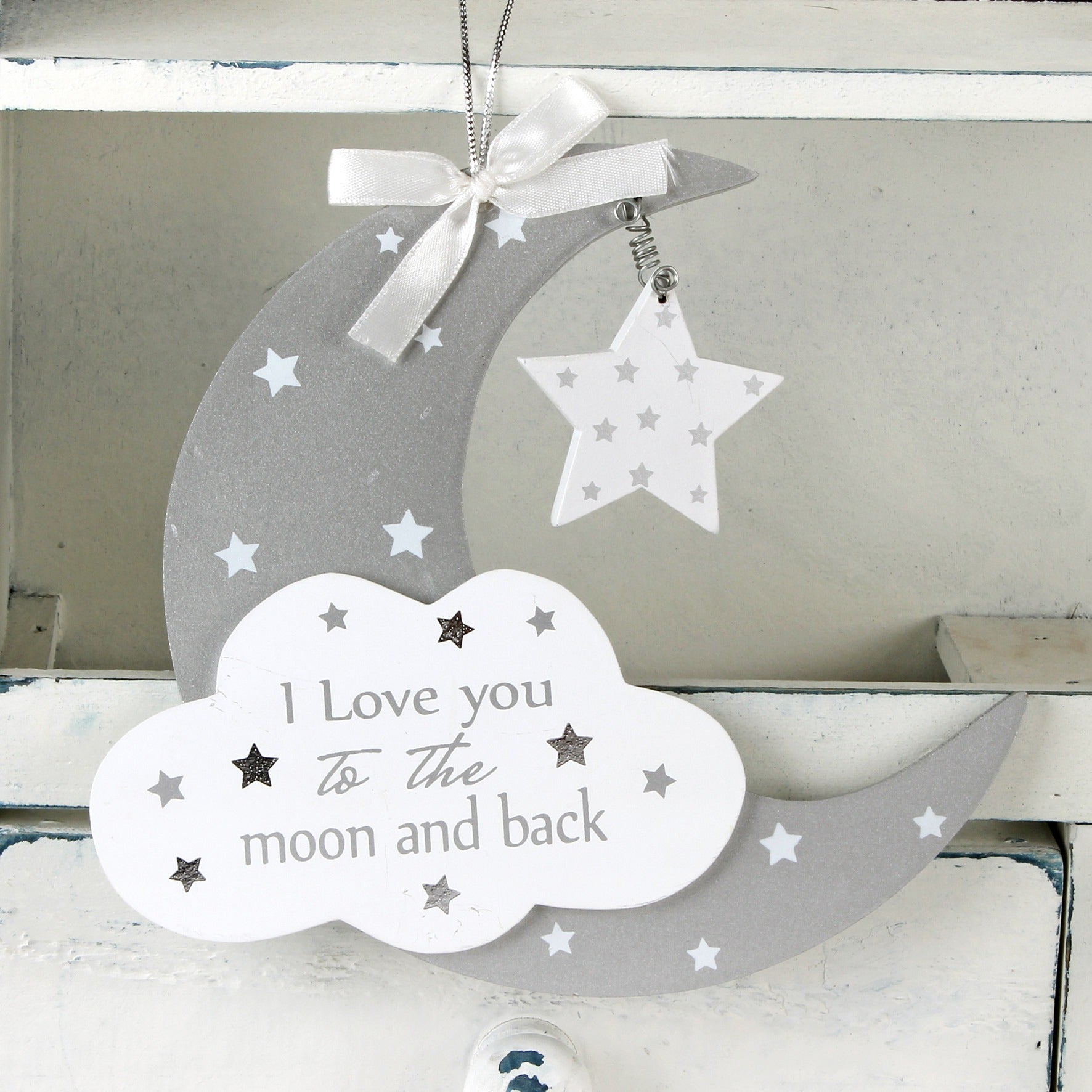 'I love you to..' Moon & Star Hanging Plaque