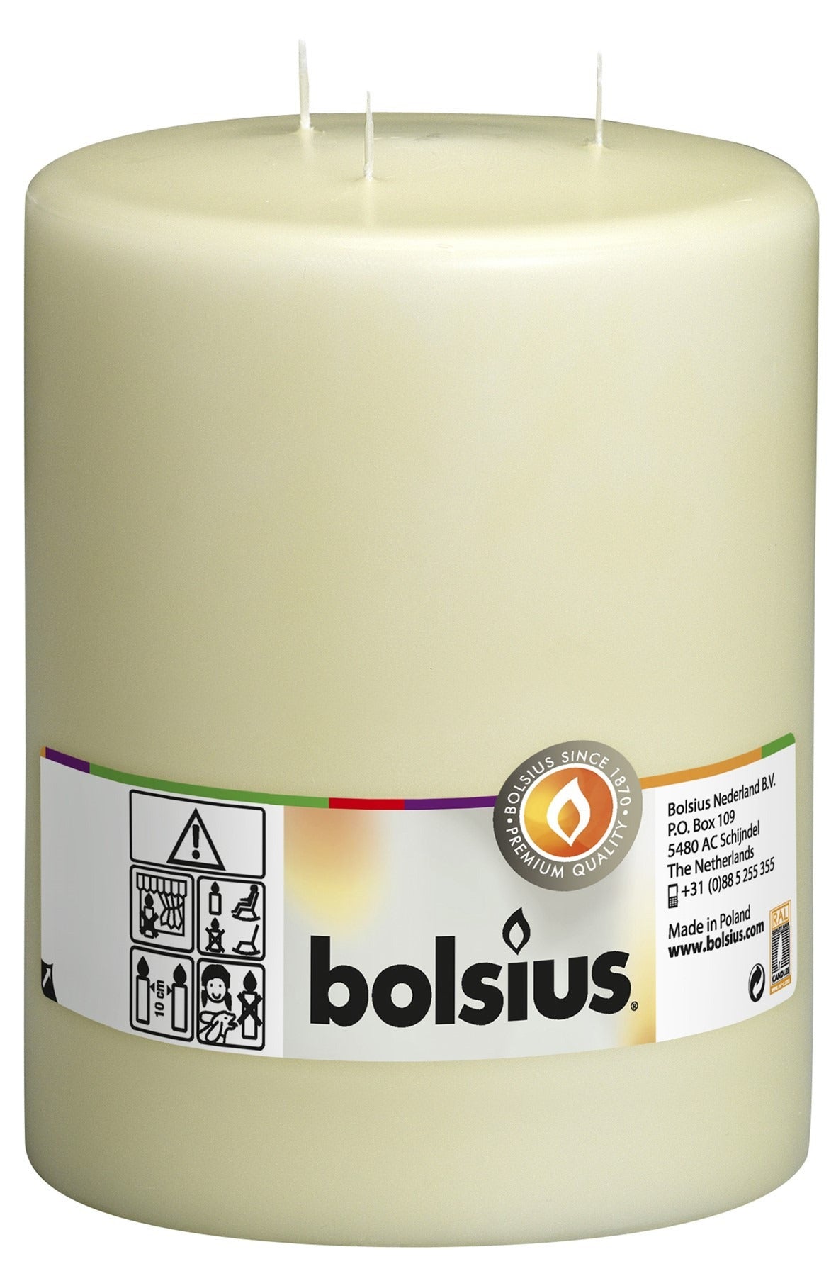 Bolsius 3-wick Mammoth Ivory Pillar Candle (200/150mm)