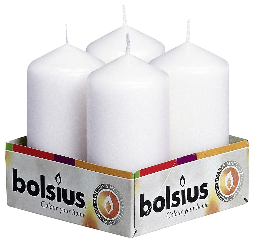 Bolsius Pillar candles White  tray  4  100/48 mm