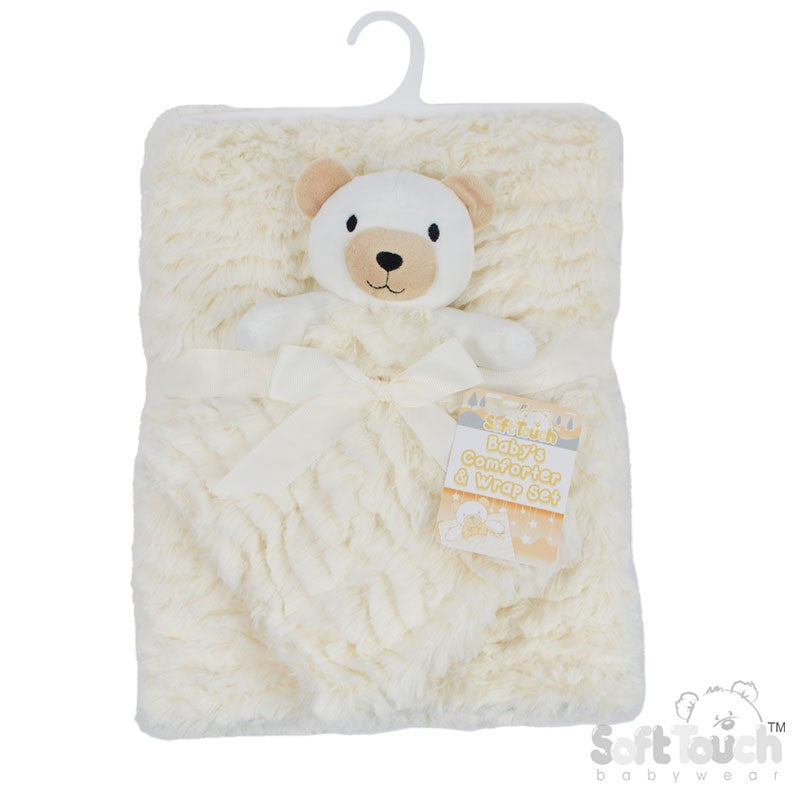 Soft Touch Cream Bear Comforter &amp; Wrap Set