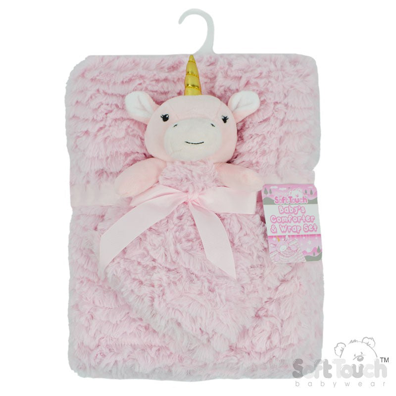 Soft Touch Lavender Pink Unicorn Comforter &amp; Wrap Set