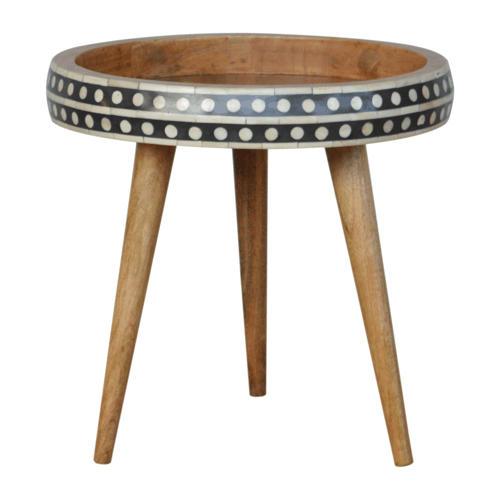 Small Dotted End Table Accent Piece | Oak-Ish Solid Mango Wood Tripod Base