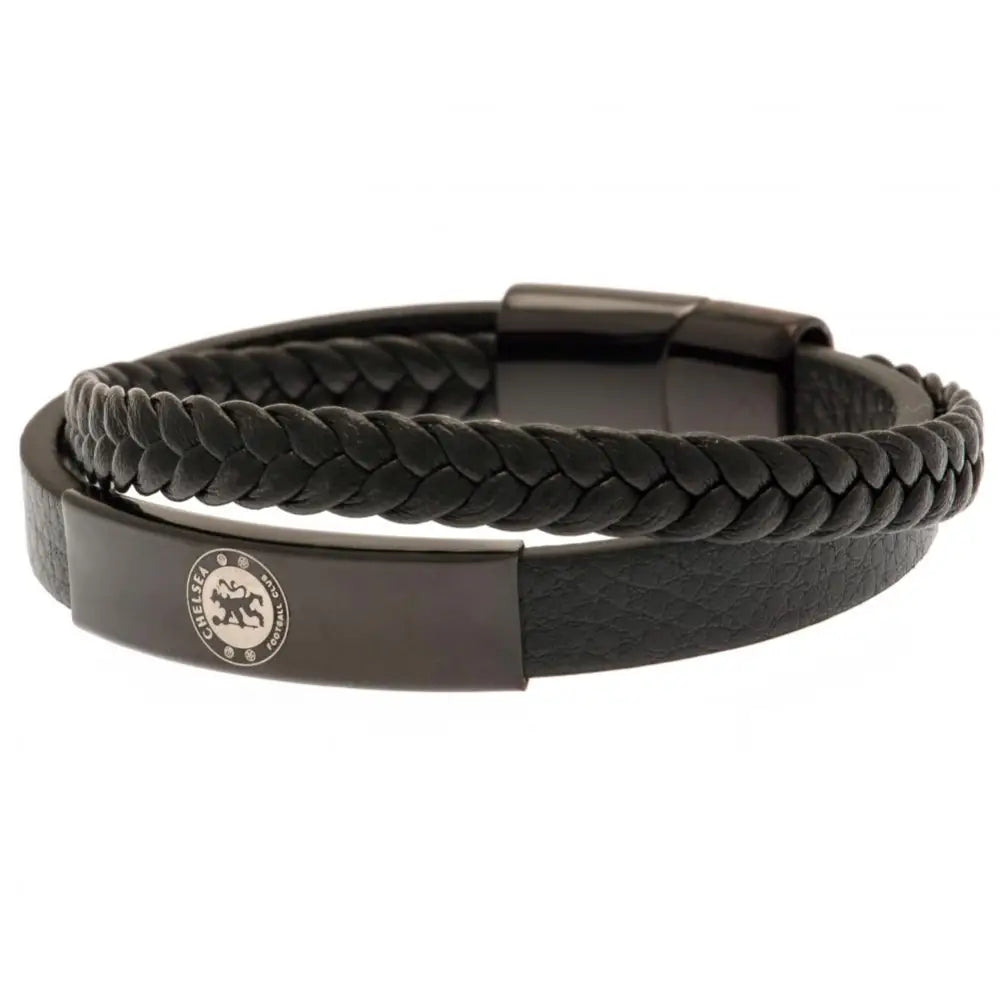 Chelsea FC Black IP Leather Bracelet - Bracelets & Charms