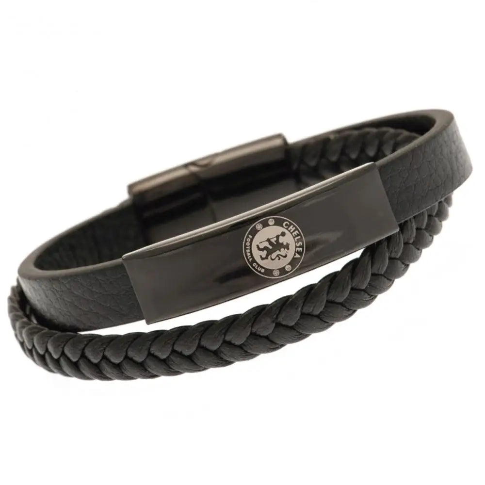 Chelsea FC Black IP Leather Bracelet - Bracelets & Charms