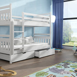 Single (3ft) Solid Pine Bunk Bed with 2 Storage Drawers White Matt