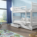 Single (3ft) Solid Pine Bunk Bed with 2 Storage Drawers White Matt Foam Mattresses