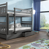 Single (3ft) Solid Pine Bunk Bed with 2 Storage Drawers Graphite