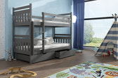 Single (3ft) Solid Pine Bunk Bed with 2 Storage Drawers Graphite