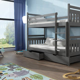 Single (3ft) Solid Pine Bunk Bed with 2 Storage Drawers Graphite Foam Mattresses