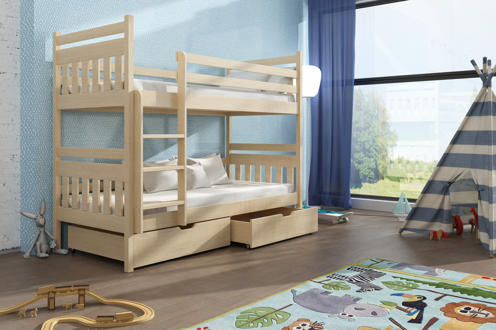 Single (3ft) Solid Pine Bunk Bed with 2 Storage Drawers Pine