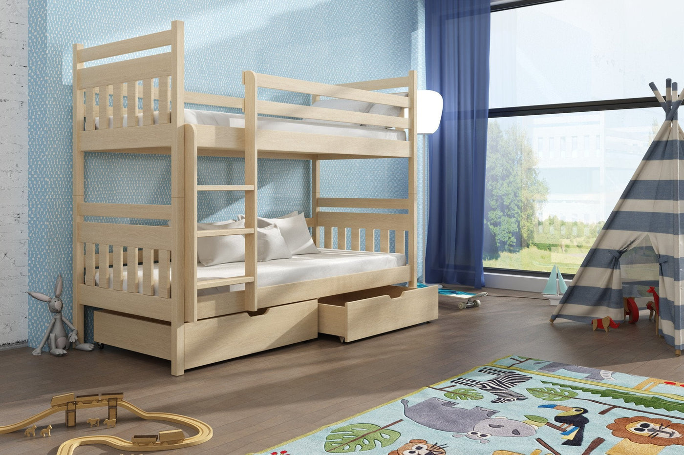 Single (3ft) Solid Pine Bunk Bed with 2 Storage Drawers Pine