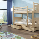 Single (3ft) Solid Pine Bunk Bed with 2 Storage Drawers Pine Foam Mattresses