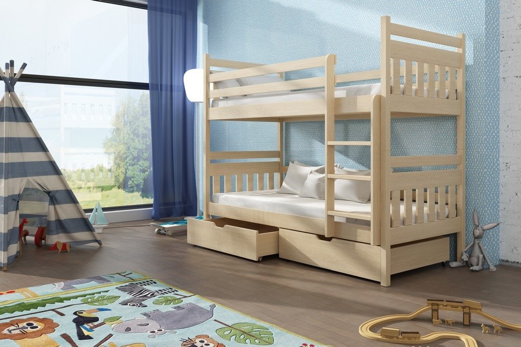 Single (3ft) Solid Pine Bunk Bed with 2 Storage Drawers Pine Foam Mattresses