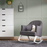 Round Back Nursery Rocking Chair – Dark Grey | Solid Wood Frame Nursing Rocker Foam Cushions