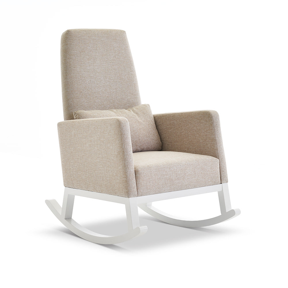 High Back Nursery Rocking Chair – Oatmeal | Solid Wood Frame Nursing Chair with Foam Cushions