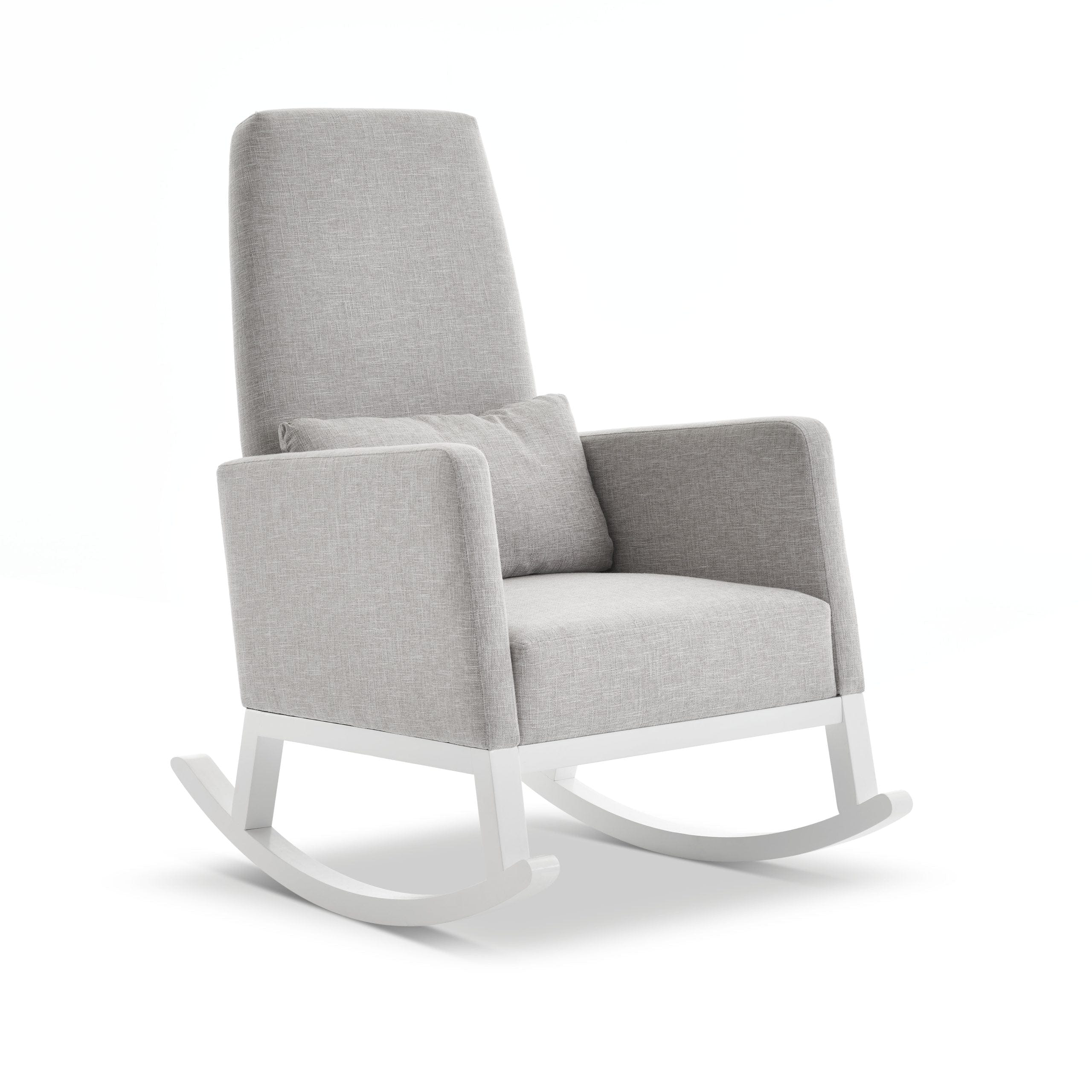 High Back Nursery Rocking Chair – Stone | Solid Wood Frame Nursing Chair with Thick Foam Cushion
