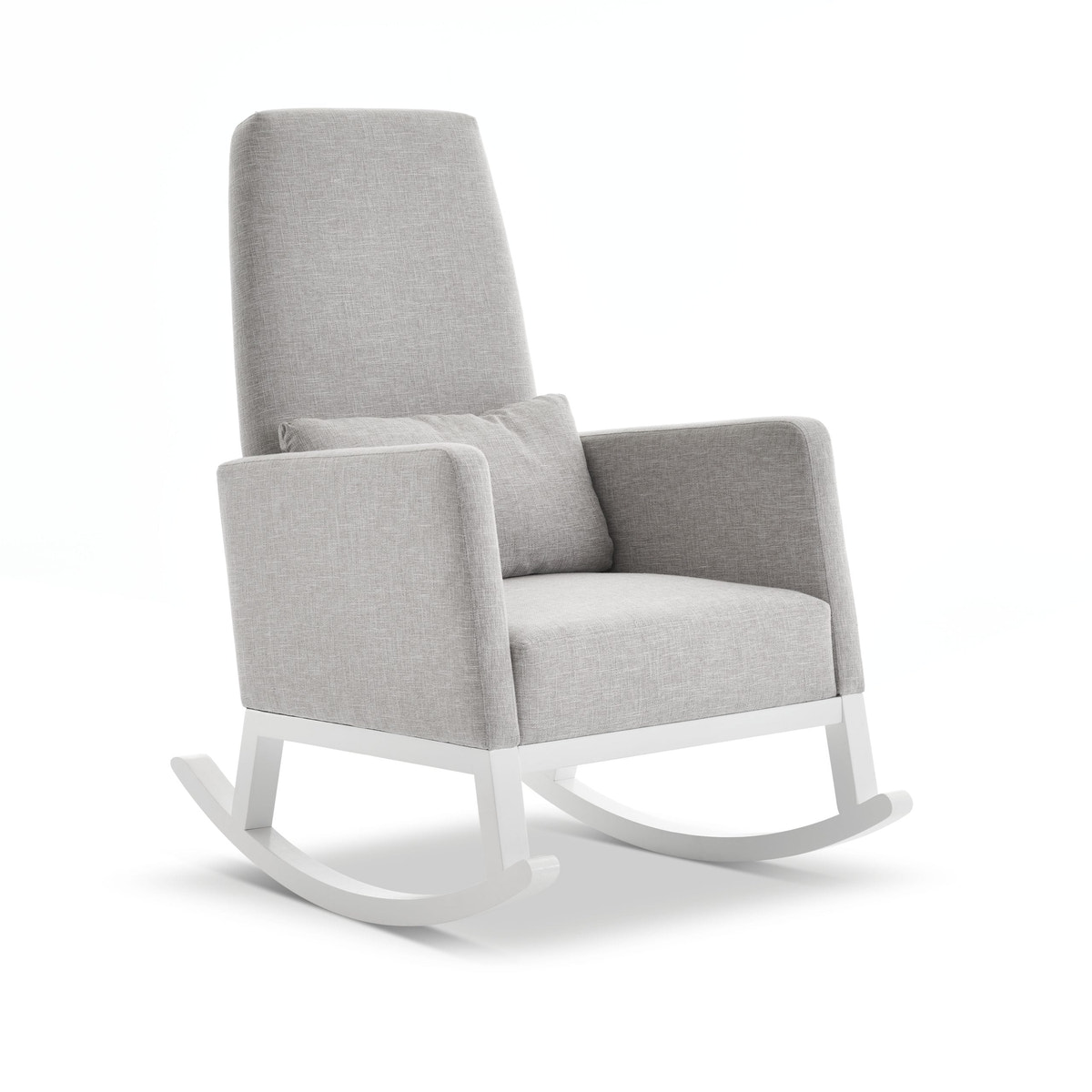 High Back Nursery Rocking Chair – Stone | Solid Wood Frame Nursing Chair with Thick Foam Cushion