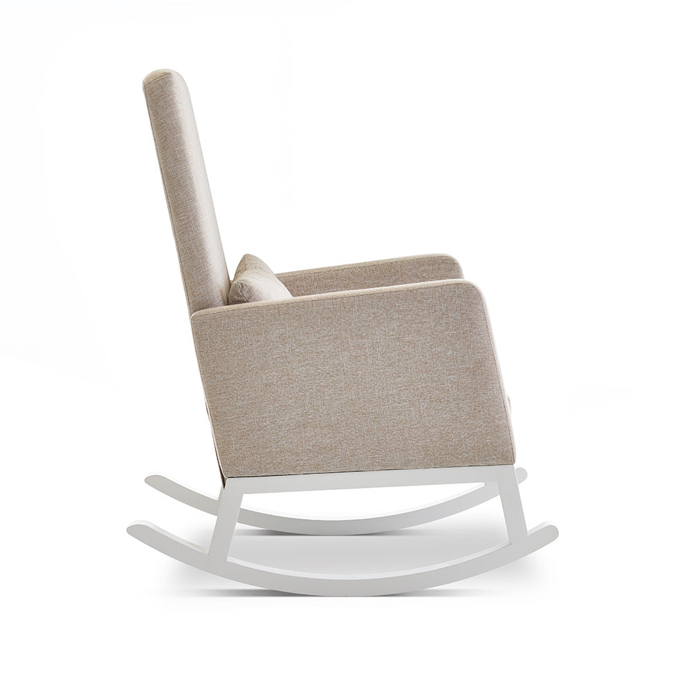 High Back Nursery Rocking Chair – Oatmeal | Solid Wood Frame Nursing Chair with Foam Cushions