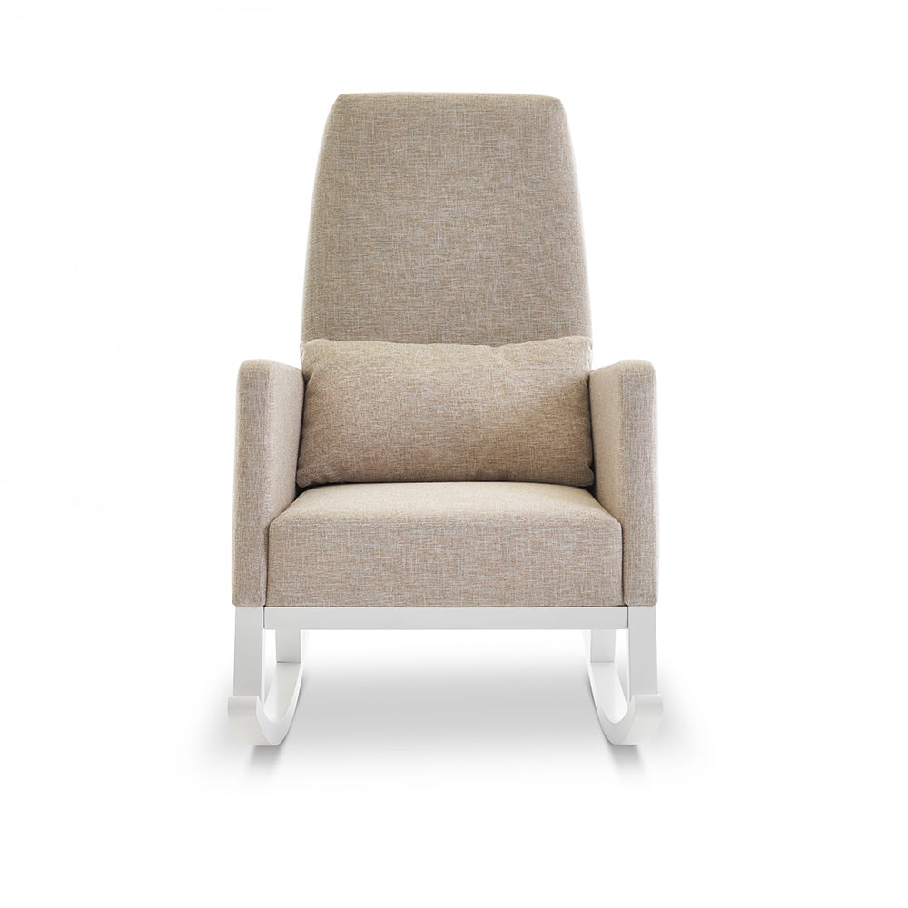High Back Nursery Rocking Chair – Oatmeal | Solid Wood Frame Nursing Chair with Foam Cushions