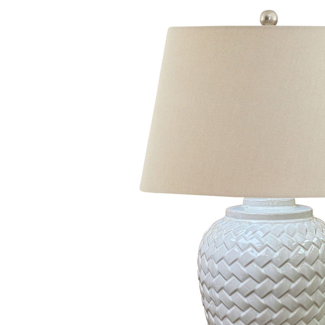 Woven Ceramic Table Lamp With Linen Shade