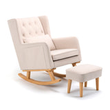 Lux Nursing Chair & Footstool – Converts Rocker to Armchair | Tweed Fabric Beech Wood Frame