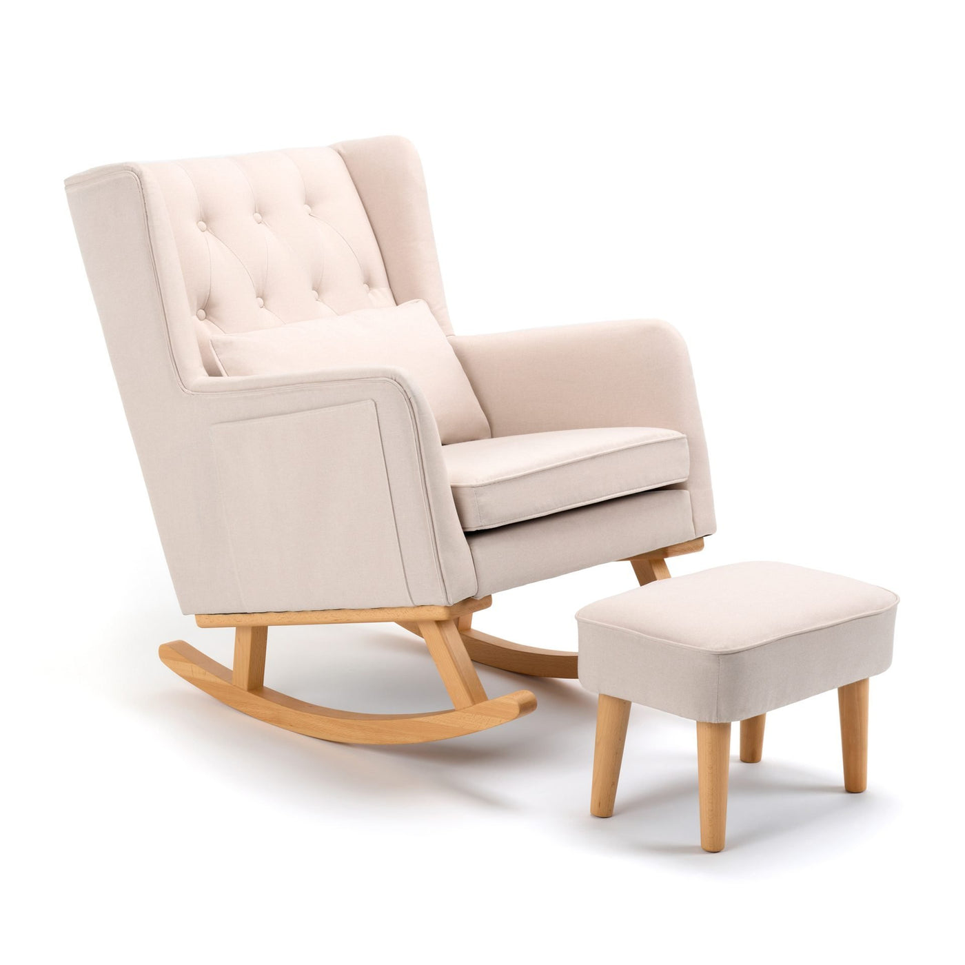 Lux Nursing Chair & Footstool – Converts Rocker to Armchair | Tweed Fabric Beech Wood Frame