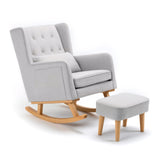 Lux Nursing Chair & Footstool – Converts Rocker to Armchair | Tweed Fabric Beech Wood Frame