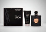 Yves Saint Laurent Black Opium perfume set on a white background