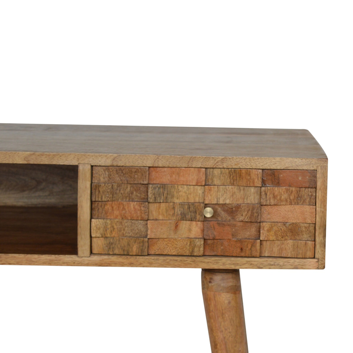 Tile Carved Open Slot Writing Desk | Oak Solid Mango Wood Hand-Carved