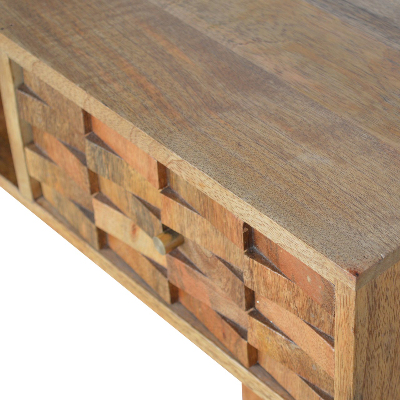 Tile Carved Open Slot Writing Desk | Oak Solid Mango Wood Hand-Carved