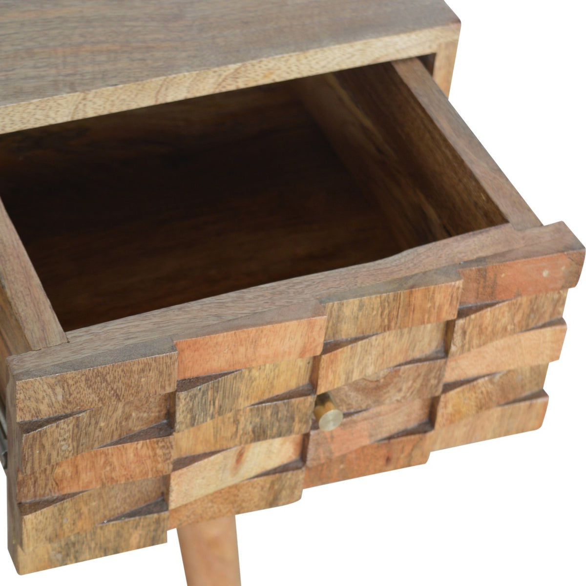 Tile Carved Open Slot Writing Desk | Oak Solid Mango Wood Hand-Carved