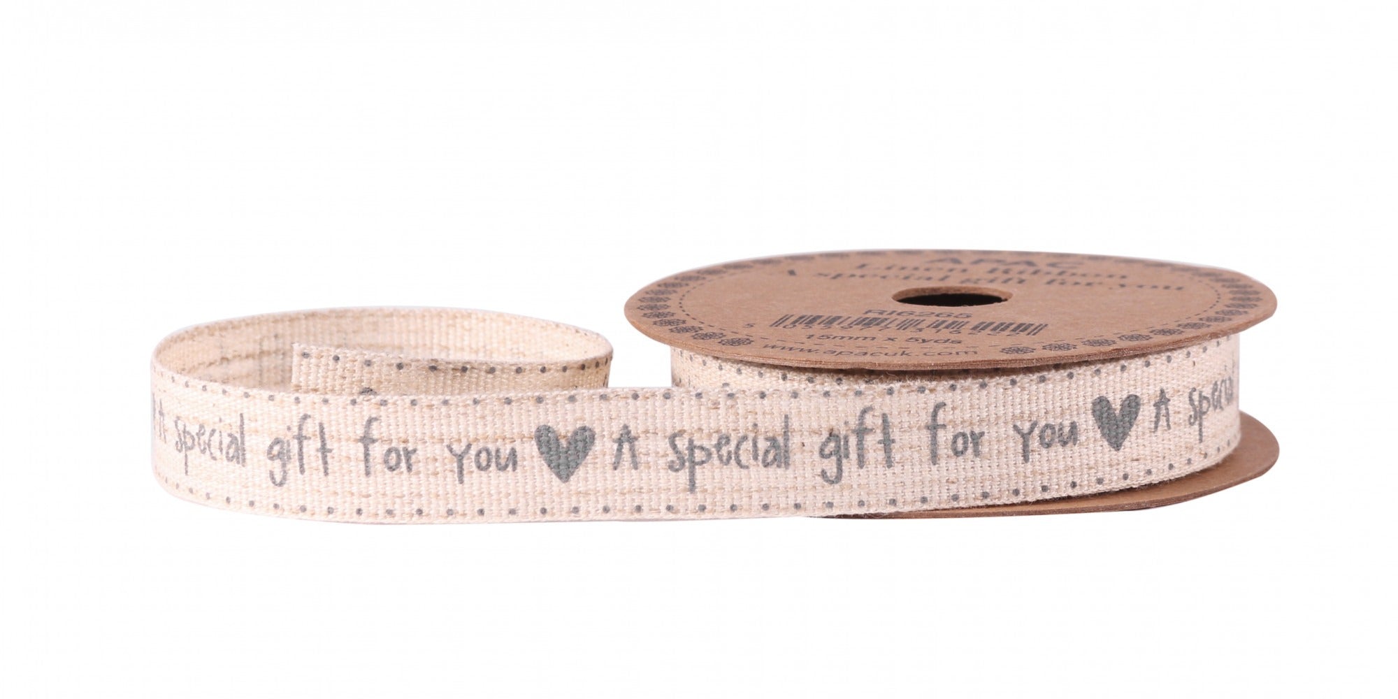 'A Special Gift for you' Grey Linen Ribbon 15mm