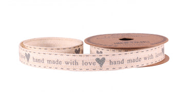 'Handmade with Love' Grey Linen Ribbon 15mm
