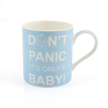 'Exclusive' Don't Panic Mug its only a Baby - Blue with Gift Box