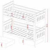 Single (3ft) Solid Pine Bunk Bed with 2 Storage Drawers