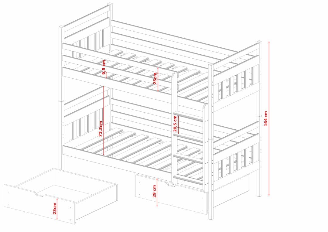 Single (3ft) Solid Pine Bunk Bed with 2 Storage Drawers