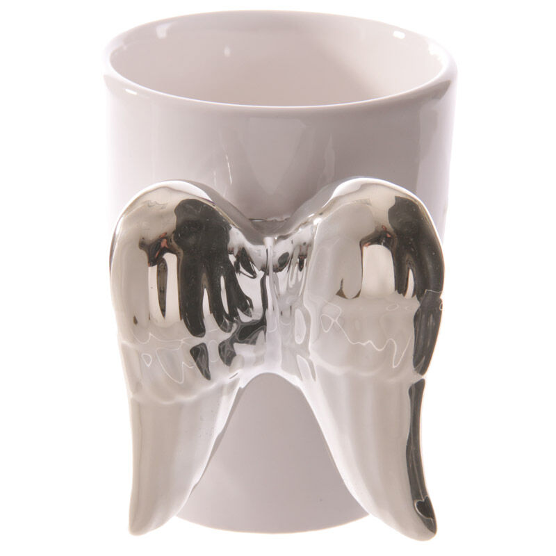 Shaped Handle Ceramic Mug - Silver Angel Wings