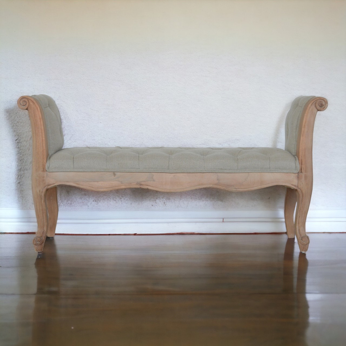 Carved French Style Mud Linen Bench | Hand-Carved