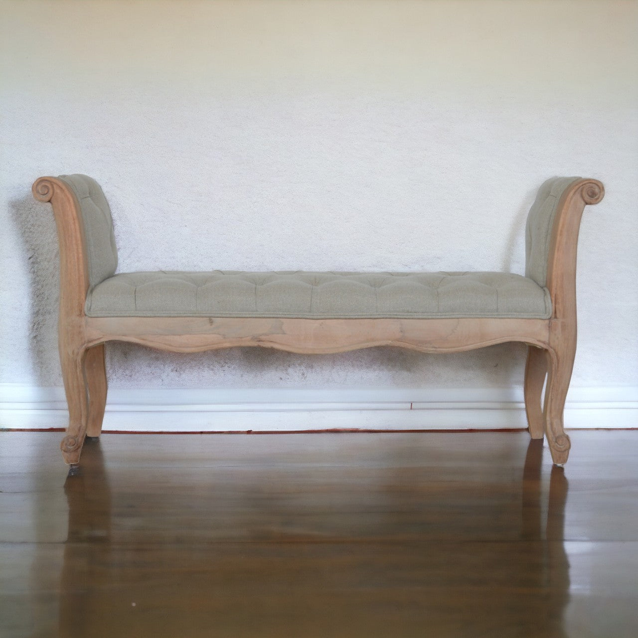Carved French Style Mud Linen Bench | Hand-Carved