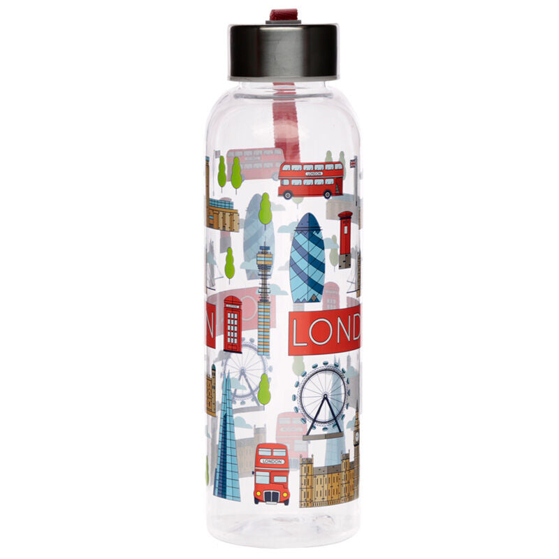 Reusable Water Bottle with Metallic Lid - London Icons
