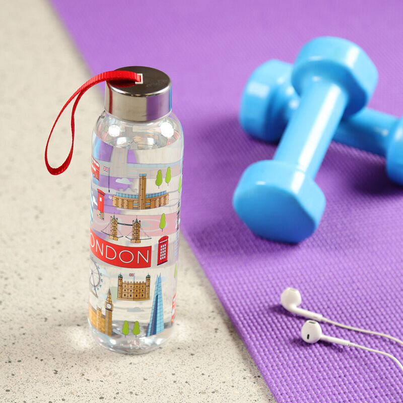 Reusable Water Bottle with Metallic Lid - London Icons