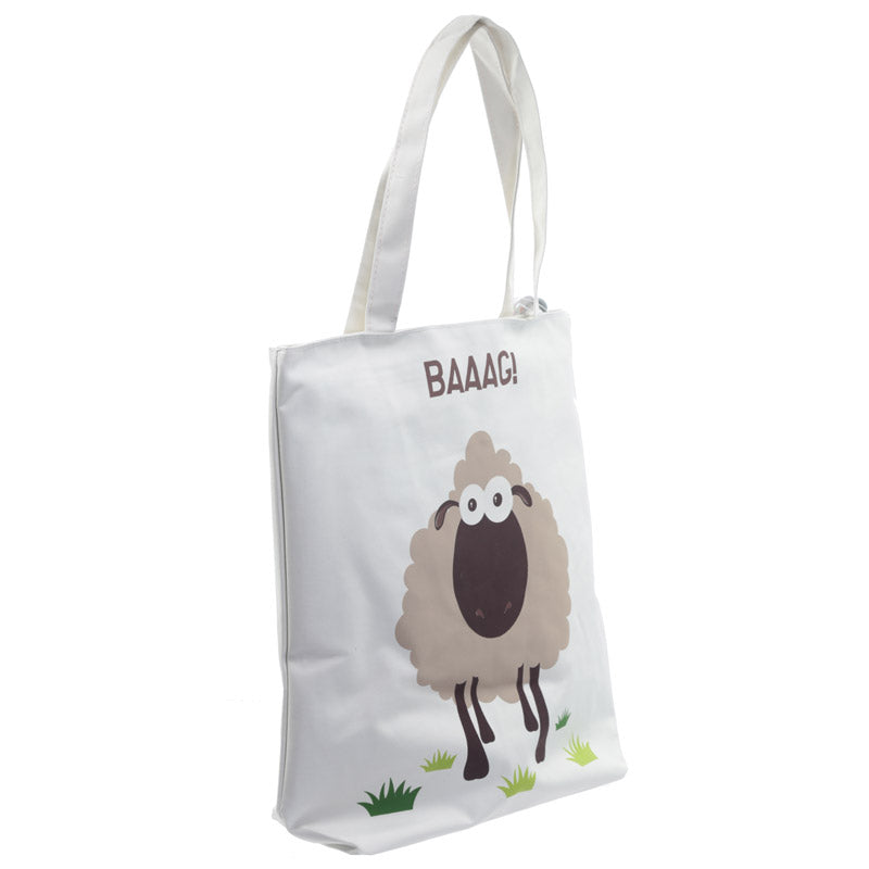 Handy Cotton Zip Up Shopping Bag - Sheep Design