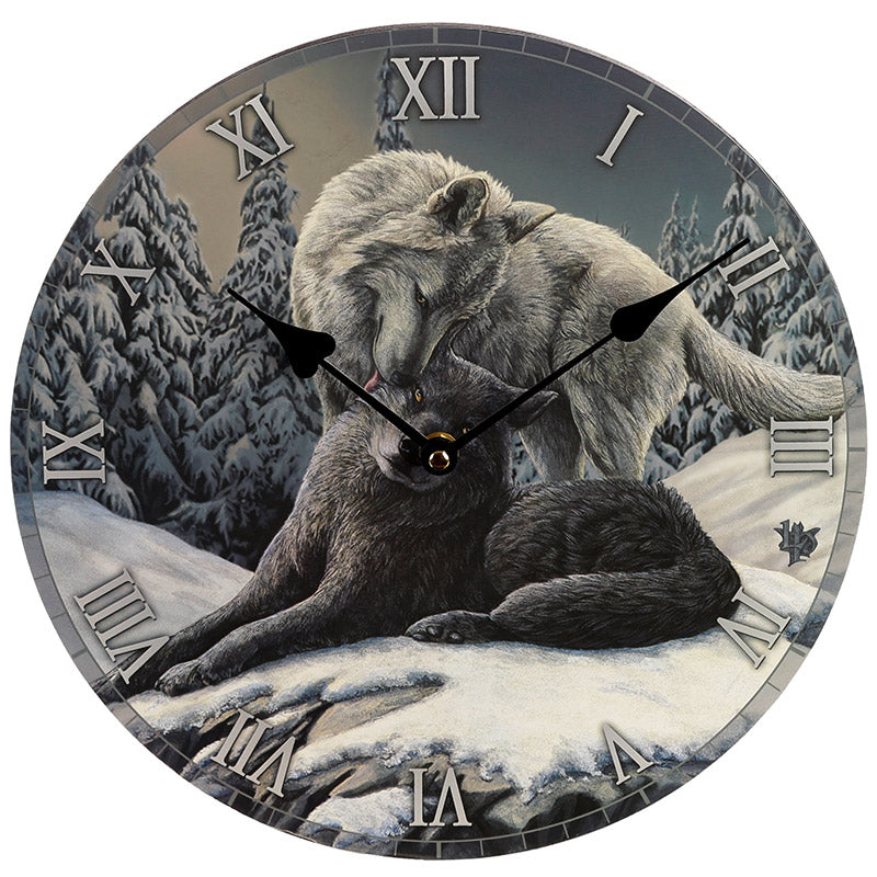 Decorative Fantasy Snow Kisses Wolf Wall Clock