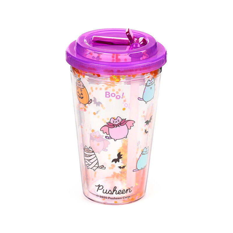 Shatterproof Double Walled Cup with Lid and Straw - Pusheen the Cat Halloween